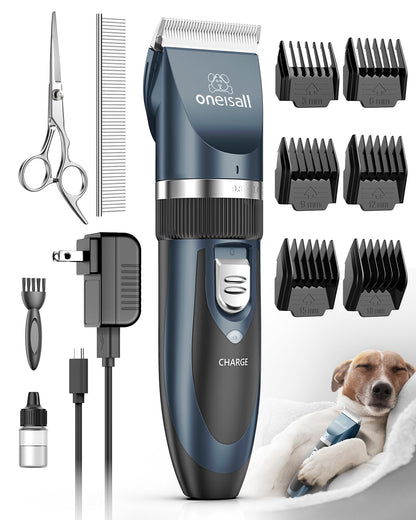 oneisall P2 Hundeschermaschine, kabelloser Hundetrimmer, blau – Keramik- und Edelstahlklinge, für Hunde und Katzen