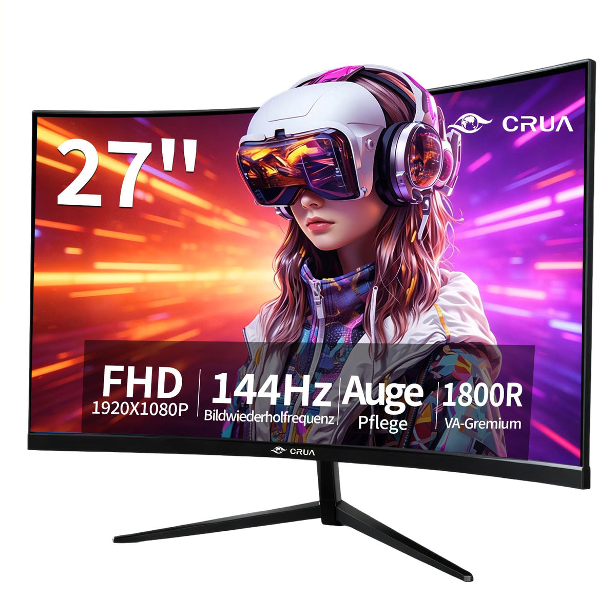 CRUA CR270QA 27 Zoll Curved Monitor Full HD 144Hz HDMI VGA mit neigbarem Standfuss