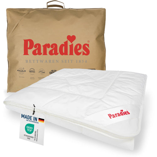 PARADIES Prima Light Bio Sommerbettdecke - 135x200 cm. Weiße, rechteckige Steppbettdecke, geeignet für warme Jahreszeiten.