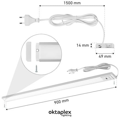Oktaplex Riva LED Unterbauleuchte 90 cm dimmbar warmweiss silber