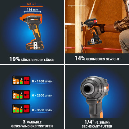 WORX Nitro Akku-Schlagschrauber 20V WX265.9 - Ohne Akku