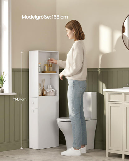 VASAGLE Badezimmerschrank schmal, Hochschrank mit Schubladen, weiss