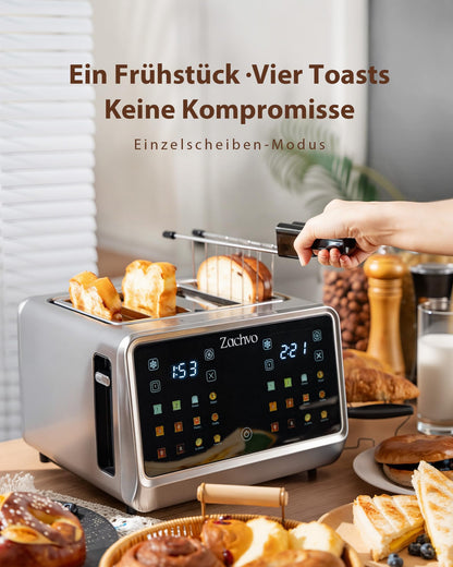ZACHVO Toaster 4 Scheiben Edelstahl mit Touchscreen & 2 Toastzonen