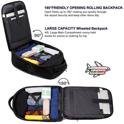 Laptop Trolley Rucksack Business 17 Zoll Handgepäck - Schwarz