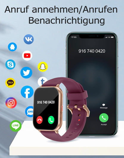 RUIMEN H1 Smartwatch Damen mit Telefonfunktion, 1,85-Zoll-HD-Display