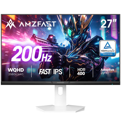 Amzfast AMZG27F6Q 27 Zoll Gaming Monitor QHD 200Hz Fast IPS mit schlankem Gehäuse und flachem Sockel