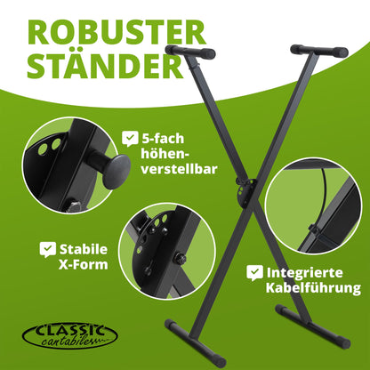 Classic Cantabile Keyboard-Set: X-Ständer & Keyboardbank, Schwarz