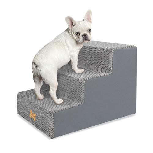 Nepfaivy Hundetreppe 3-stufig für kleine Hunde, 45 x 40 x 34 cm, aus Schaumstoff mit geriffeltem Kordbezug