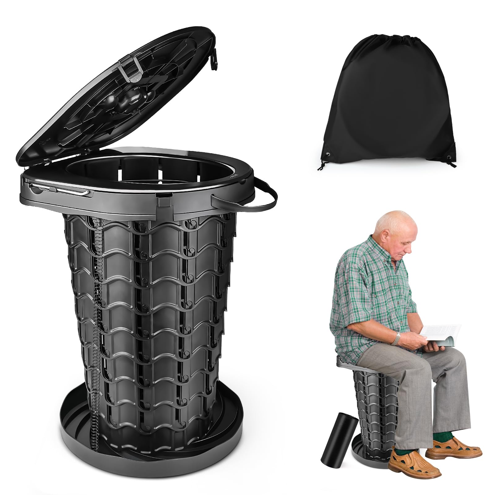 Hesanzol Campingtoilette XXL, faltbare Reisetoilette, höhenverstellbar bis 47,5 cm