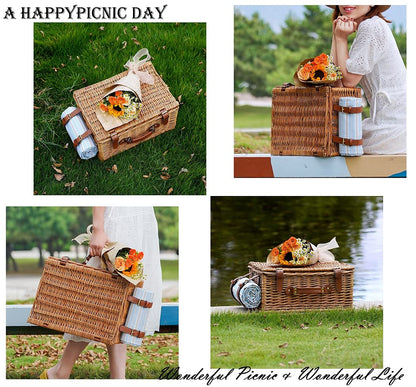 HappyPicnic Weiden-Picknickkorb Set mit Kühltasche & Besteck