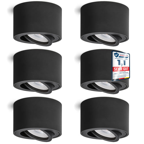 linovum SMOL LED Aufbauspot – 6er Set schwarz flach schwenkbar