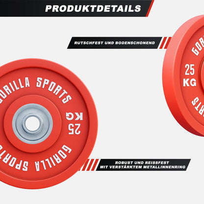 GORILLA SPORTS Bumper Plate 50mm gummiert Hantelscheibe einzeln