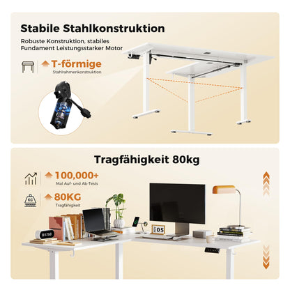 Agilestic Eckschreibtisch Höhenverstellbar – 160x140 cm Weiss