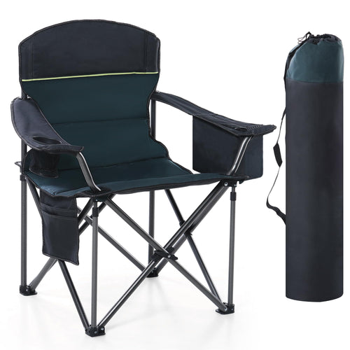 HIGH POINT SPORTS Campingstuhl XL faltbar, gepolstert bis 200 kg, Grün, Klappstuhl mit Armlehnen und Getränkehalter