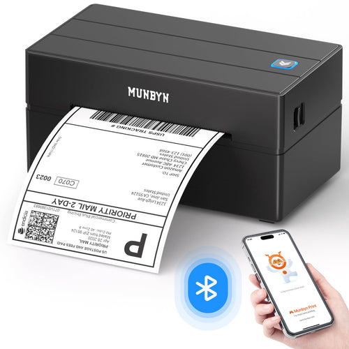 MUNBYN Thermo-Etikettendrucker Bluetooth 130B für Versandetiketten, Gehäuse in Schwarz