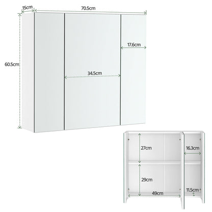 Yaheetech Spiegelschrank Badezimmer 3 Spiegeltüren Weiss 70.5x60.5 cm