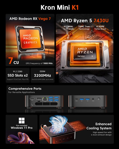 ACEMAGIC Kron Mini K1 Mini PC - Ryzen 5 7430U, 16GB/512GB