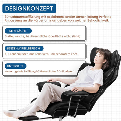 GTPLAYER Gaming Stuhl – Stoff Schwarz mit Fussstuetze