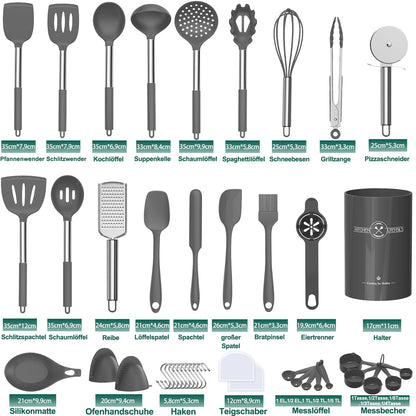 Terlulu Silikon Küchenhelfer Set, 34-teilig mit Edelstahlgriff