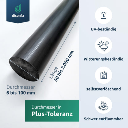 diconfa PVC Rundstab schwarz – Wunsch-Ø & Länge auf Mass