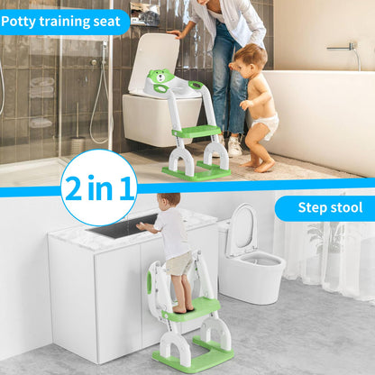 KYYOKE Toilettentrainer mit Treppe, 2-in-1 Kindertoilettensitz grün