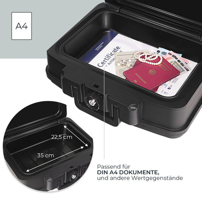 HMF 250452 Feuerfeste Wasserdichte Dokumentenbox – DIN A4 Schwarz