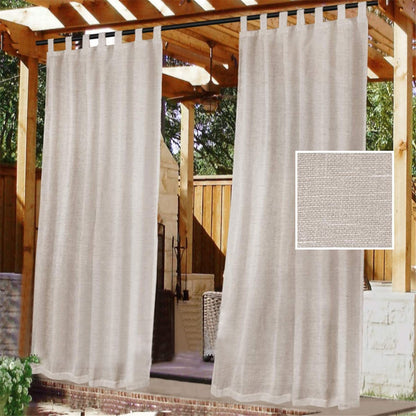 LINFKY Outdoor Vorhänge, wasserdicht, 2 Paneele, 132 x 213 cm, halbtransparente Leinenoptik in Natur
