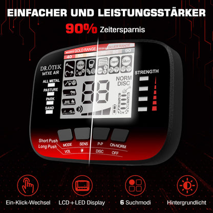 DR.ÖTEK Metalldetektor Profi Set 6 Modi Wasserdicht - Rot