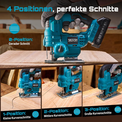 Seesii Akku-Stichsäge JS01 21V mit 2 Akkus und 9 Sägeblättern