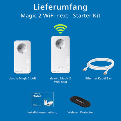 Devolo Magic 2 WiFi next WLAN Powerline Adapter Starter Kit, weiss