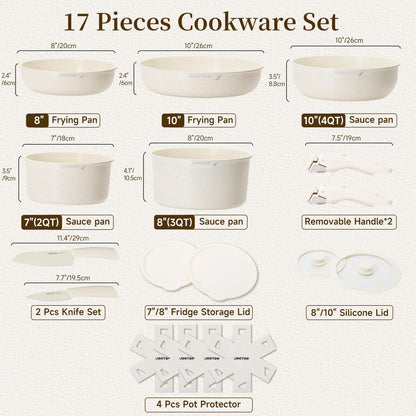 JEETEE Topf- & Pfannenset abnehmbar 17-tlg. Induktion Beige