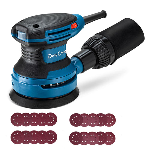 DongCheng Exzenterschleifer DSA02-125, 380 W, 125 mm, 6 Stufen mit Staubfangbehälter und Gummigriff
