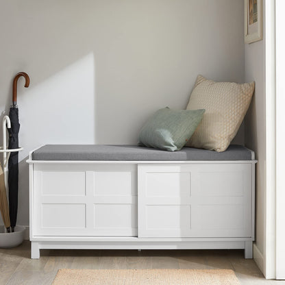 SoBuy Schuhbank FSR86-W gepolstert, mit Stauraum – Weiss