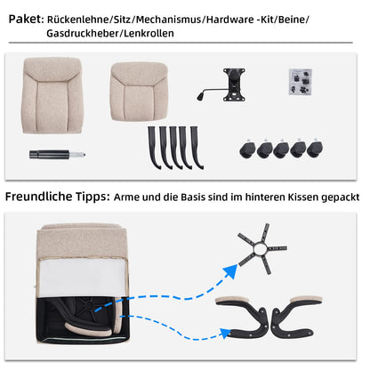 MZLEE Ergonomischer Bürostuhl Computerstuhl Arbeitsstuhl Beige Stoff