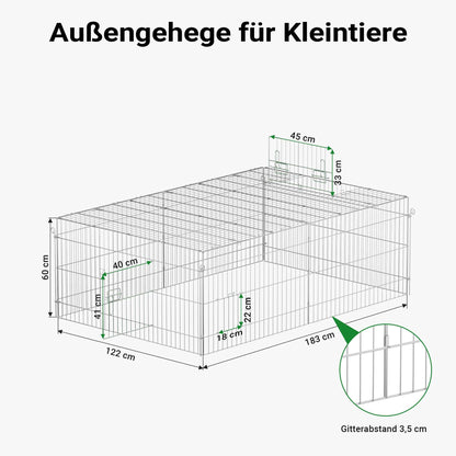 Wiltec Freilaufgehege für Kleintiere mit Sonnenschutz, 183 x 122 cm