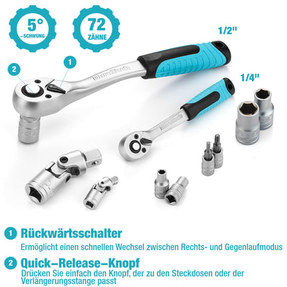DURATECH Steckschlüsselsatz 108-tlg. - 1/2" & 1/4" Antrieb