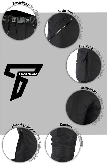 Texpeed Motorradhose Herren Textil Wasserdicht - Schwarz 6XL