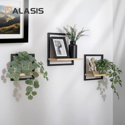 Walasis Wandregal Schwarz, 3er Set quadratische Schweberegale