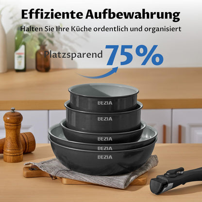 BEZIA Pfannen- & Topfset 13-tlg Induktion - abnehmbare Griffe