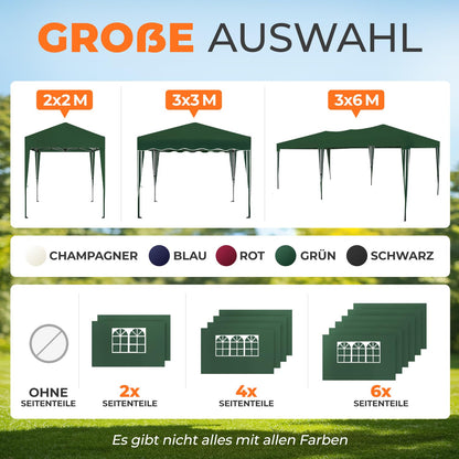 Kronenburg Faltpavillon 3x3m Wasserdicht Grün - 4 Seitenteile