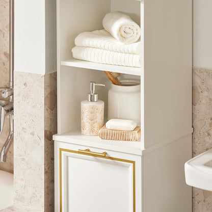 SoBuy BZR87-W Badezimmer Hochschrank mit Wäschesack Weiss