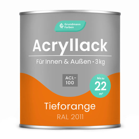Grundmann Acryllack ACL 100 4in1 – Tieforange 3 Kg. Tieforanger 3-Kg-Eimer, für Grundierung, Rost- & Korrosionsschutz, Decklack.