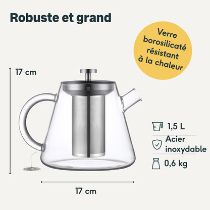 SILBERTHAL Teekanne mit Stövchen Set, Glas, 1,5 Liter und Teesieb