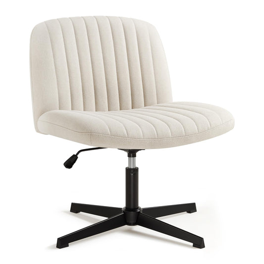 IWMH Bürostuhl ohne Rollen, ohne Armlehnen – Beige, ein beiger Bürostuhl für ergonomisches Sitzen am Schreibtisch.