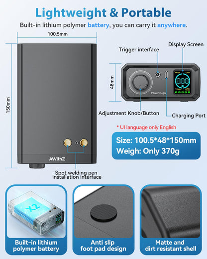 AWithZ UK1 Akku-Punktschweissgerät 9000W, 100 Stufen, Fusspedal