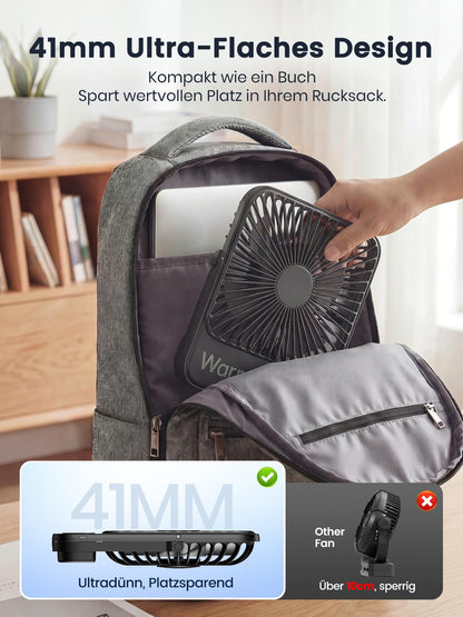 Warmco D3 Akku-Tischventilator 10000 mAh, leise, mit Digitalanzeige