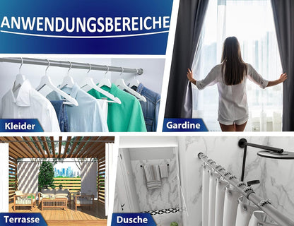 MEISENBERG Duschvorhangstange Teleskop 160-210 cm Grau Ø 32 mm