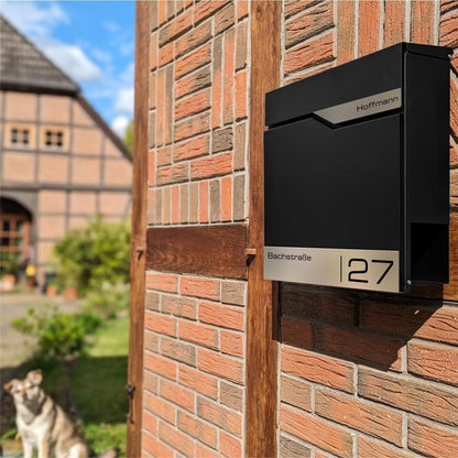 Metzler Wandbriefkasten Schwarz mit Zeitungsfach und Lasergravur