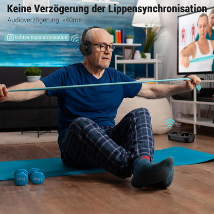 LETSACTIV M98 Funkkopfhörer für Fernseher mit Ladestation, Schwarz
