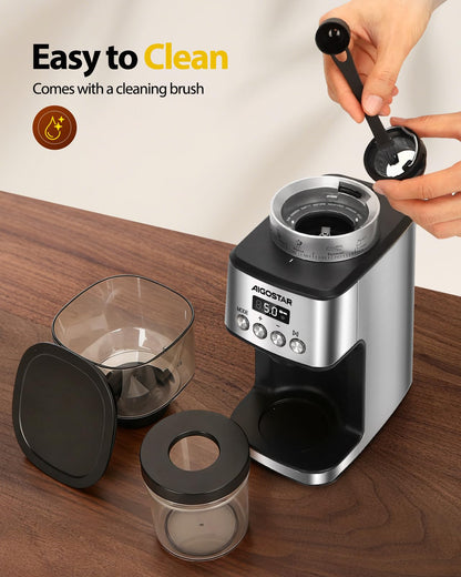 Aigostar Elektrische Kaffeemühle mit Kegelmahlwerk, 52 Mahlstufen